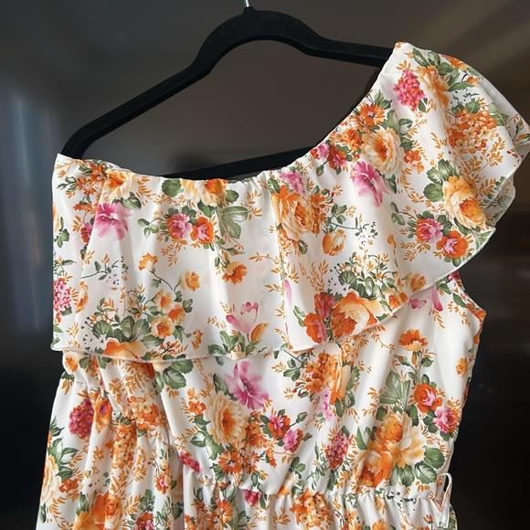 One Shoulder Colourful Midi Dress Layered Ruffle Floral Print Size XL - Picture 13 of 16